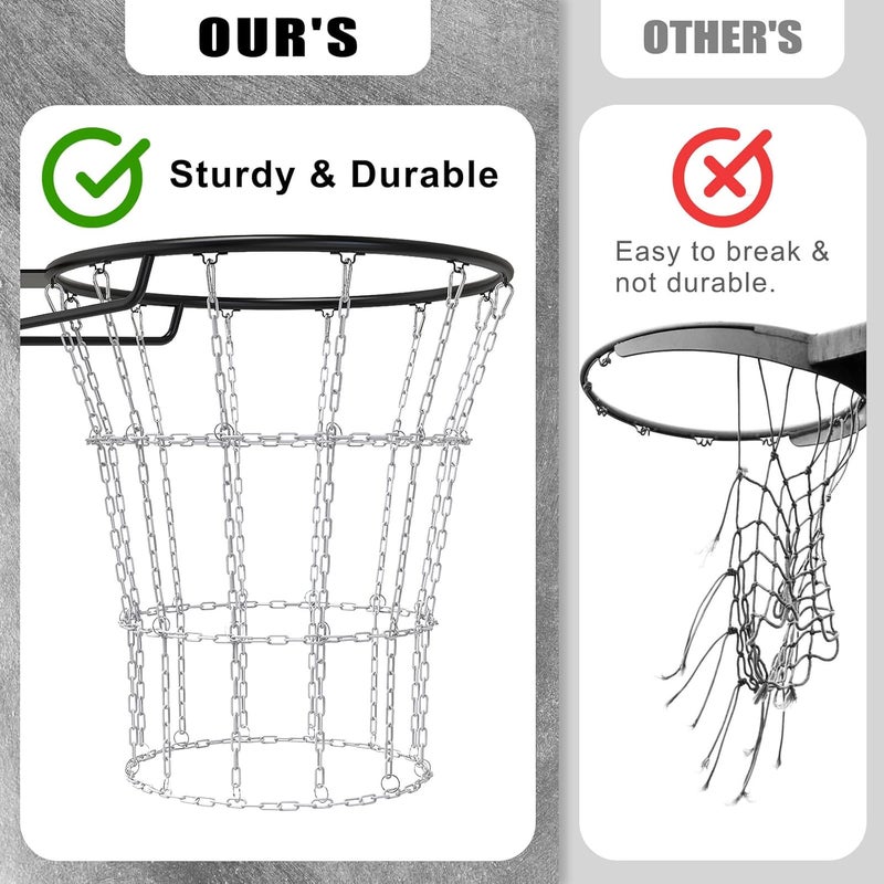KingDolly Upgraded Buckle Chain Basketball Net, Rust-Proof Coated Metal Basketball Net Outdoor with 12 Loops Snap Links, 18" Universal Fit Chain Net for Basketball Hoop - No Tools Installation - Image 2
